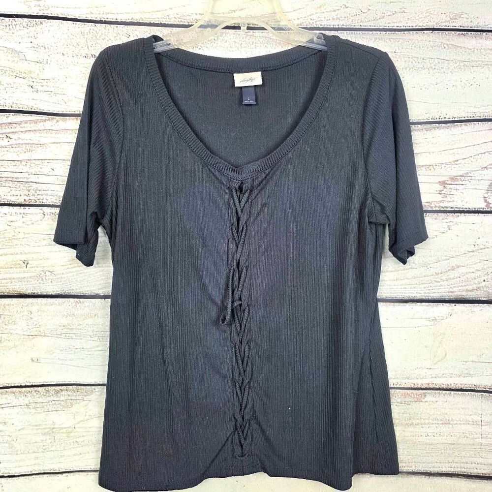 Daytrip Black Ribbed Lace-Up Front Top Large